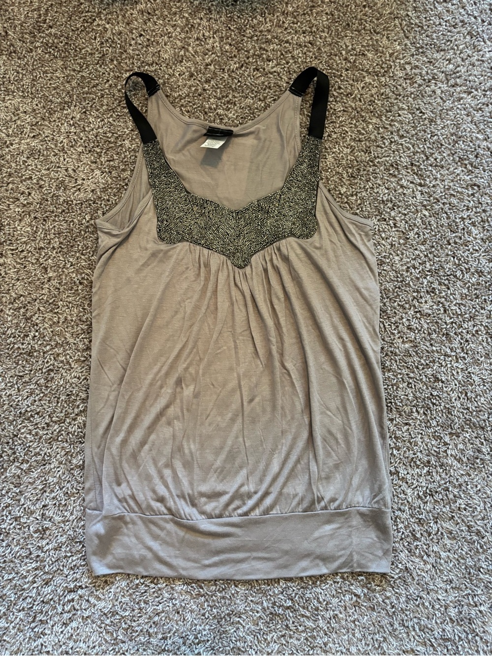Daytrip Gray Sleeveless Tank with Embellished Yoke
